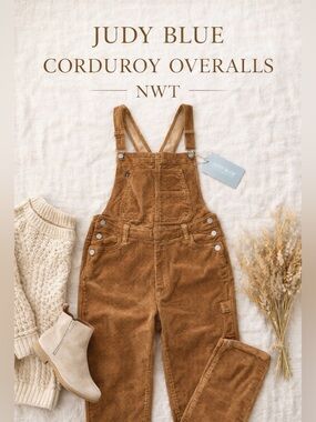 Judy Blue Brown Corduroy Overalls Straight Leg  Cozy Size L NWT new